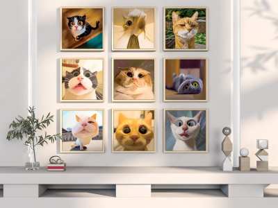 现代猫咪插画装饰画3D模型下载